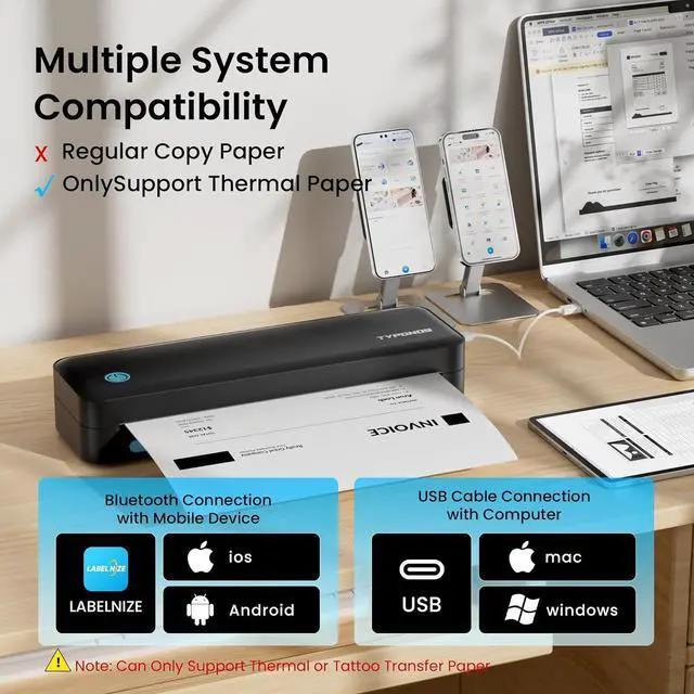 Alt view image 2 of 7 - Portable Printers Wireless for Travel, Receipt Printers, Black