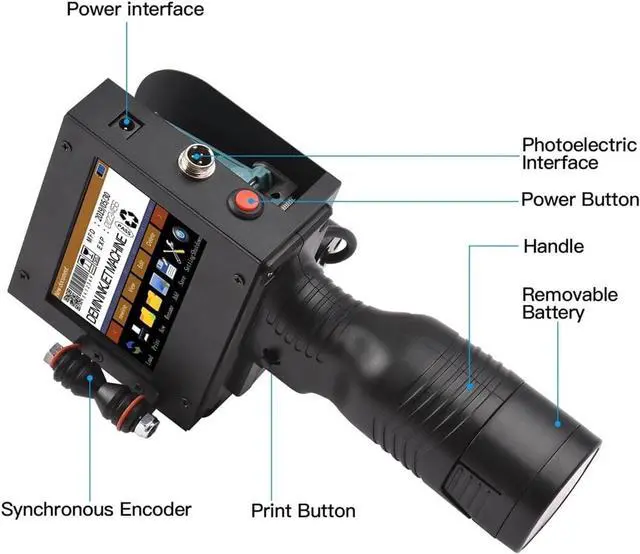 Alt view image 3 of 7 - to Handheld Printer Portable Inkjet Printer Inkjet Code Printer with 4.3 Inch LED Touchscreen Quick-Drying Ink