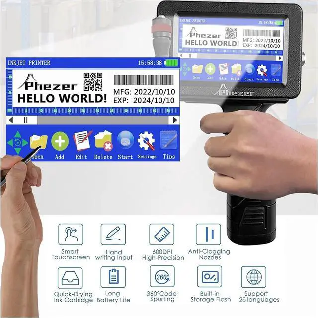 Alt view image 5 of 7 - P16 12.7/25.4mm Portable Printer QR Bar Batch Code Date Number Logo Expiry Date 24 Languages Handheld Inkjet Printer(Only Printer-12.7mm)