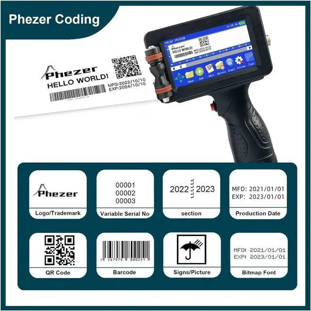 Alt view image 3 of 7 - P16 12.7/25.4mm Portable Printer QR Bar Batch Code Date Number Logo Expiry Date 24 Languages Handheld Inkjet Printer(Only Printer-12.7mm)