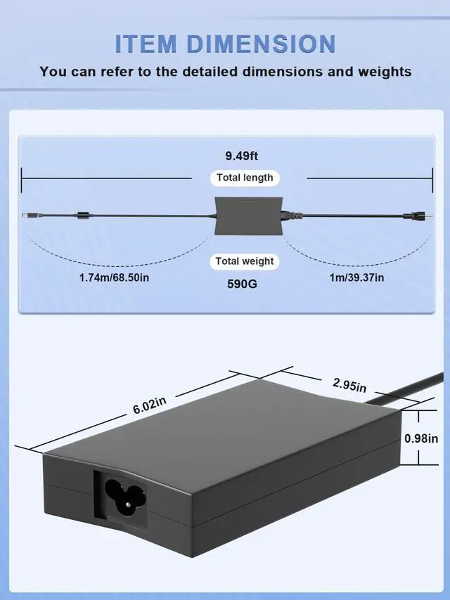 Alt view image 4 of 7 - SLRIOYS 130W Charger 7.4mm LA130PM121 Compatible with Dell inspiron14 15 Gaming, G3 G5 G7 3500 3579 3590 3779, WD15 D6000 Docking Station, XPS L502x L702x L701X Precision 3510 3520 3530 M4400 Laptop