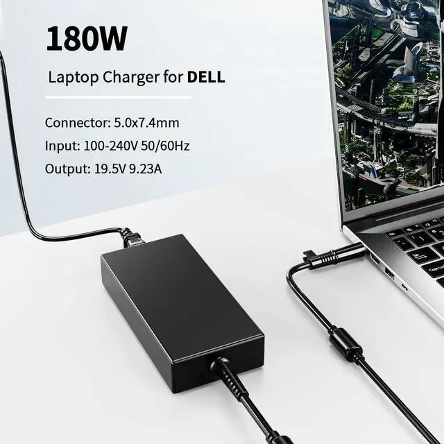 Alt view image 4 of 6 - 180W AC Adapter Fit for Dell Precision 7510 7520 7530 7540 7550 7560 Laptop Charger 180 Watt Dell Power Supply Cord FA180PM111 HA180PM180 DA180PM111 Dock WD19 WD22TB4