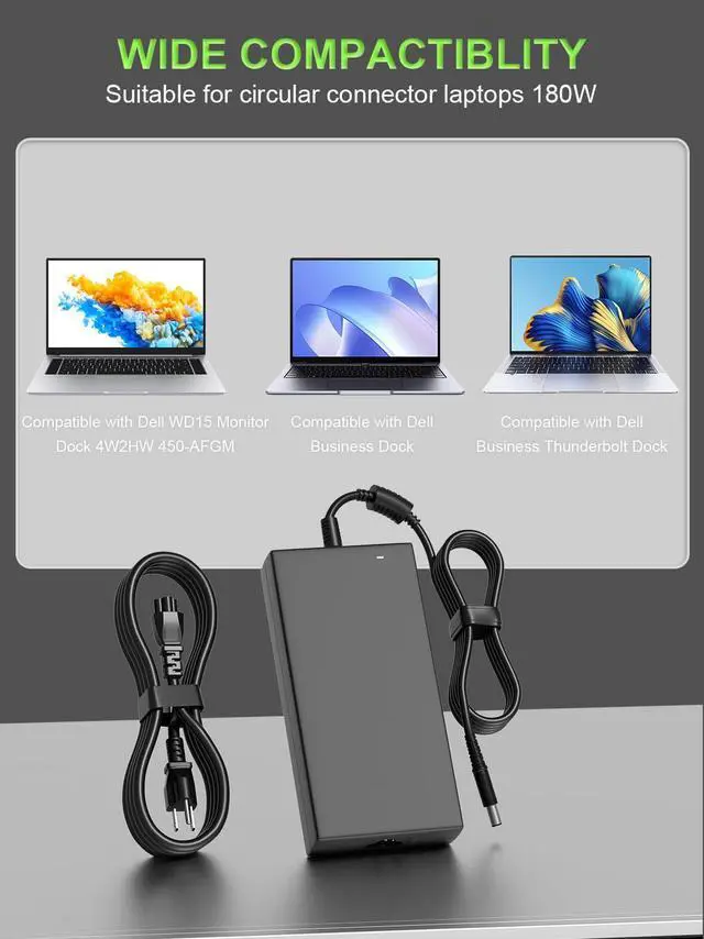 Alt view image 3 of 7 - PowerPortnerLink 180W 130W Power Adapter Compatible with Dell Dock WD15 WD19 WD19S WD19TB WD22TB4 SD25 WD25 D6000 TB15 TB16 K16A SD25TB4 Business Thunderbolt/Universal Docking Station