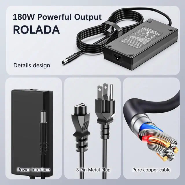 Alt view image 7 of 7 - ROLADA 180W AC Power Adapter Compatible with Dell Docking Station WD19 K20A001 D6000 D6000S Business Dock WD15 K17A001 Thunderbolt Dock WD19TB WD19TBS TB15 TB16 TB18DC K16A K16A001 130W Power Charger