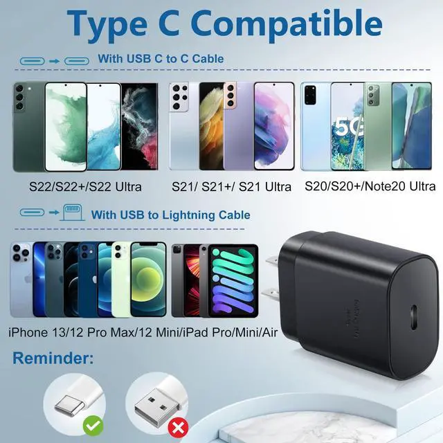 Alt view image 6 of 7 - USB C Wall Charger Adapter, Costyle 3 Pack PD 25W Super Fast Charger Type C Charging Block For Samsung Galaxy S25/S24/S23/S22/S21/S20 Ultra/Plus/S20FE/S10/A13/A53/A71/Note 20 Ultra/10,Pixel 7/6A-Black