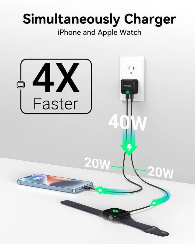 Alt view image 2 of 6 - USB C Charger Block 40W, Dual Port Type C Fast Charging Block GaN+ PD Power Adapter with Foldable Plug USB C Wall Charger Cube for iPhone iPhone 17/17 Air/16/16 Pro/16 Plus/16 Pro Max/15, Samsung