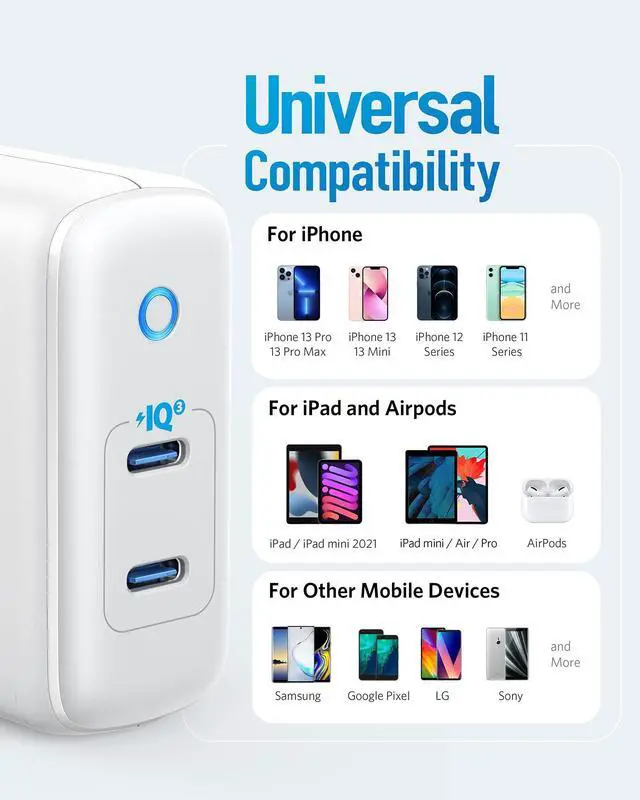 Alt view image 4 of 6 - USB C Charger, 40W 2-Port PIQ 3.0, PowerPort III Duo Type C Foldable Fast Charger, Power Delivery for iPhone 15/15 Plus/15 Pro/15 Pro Max/14, Galaxy, Pixel, iPad/iPad mini, and More