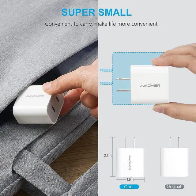Alt view image 2 of 7 - USB C Charger, Amoner 2Pack Type C Fast Charger, Dual Port 25W PD Fast USB C iPhone Wall Charger Compatible with iPhone 16/16 Pro/15/14/13/12/11/SE/XS, Galaxy, Pixel 4/3 and More
