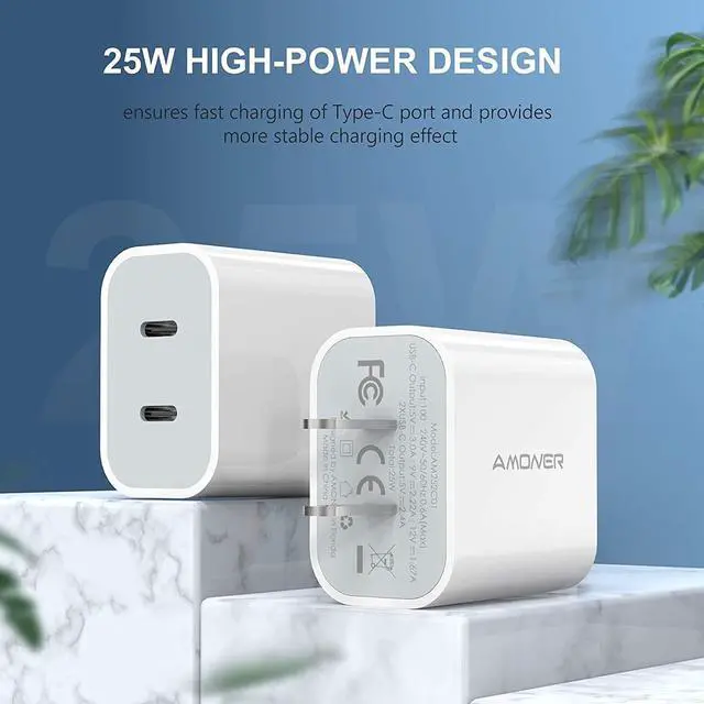 Alt view image 4 of 7 - USB C Charger, Amoner 2Pack Type C Fast Charger, Dual Port 25W PD Fast USB C iPhone Wall Charger Compatible with iPhone 16/16 Pro/15/14/13/12/11/SE/XS, Galaxy, Pixel 4/3 and More