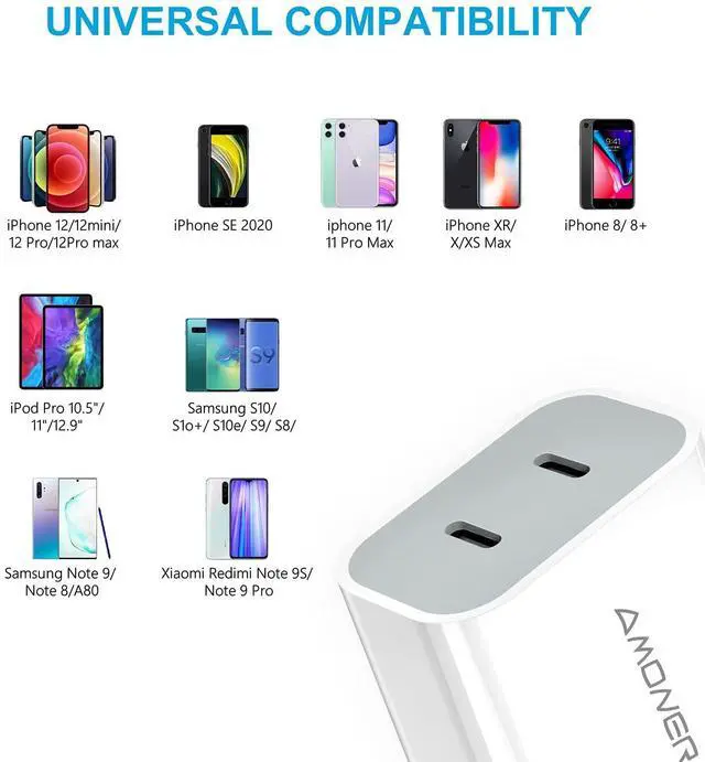 Alt view image 7 of 7 - USB C Charger, Amoner 2Pack Type C Fast Charger, Dual Port 25W PD Fast USB C iPhone Wall Charger Compatible with iPhone 16/16 Pro/15/14/13/12/11/SE/XS, Galaxy, Pixel 4/3 and More