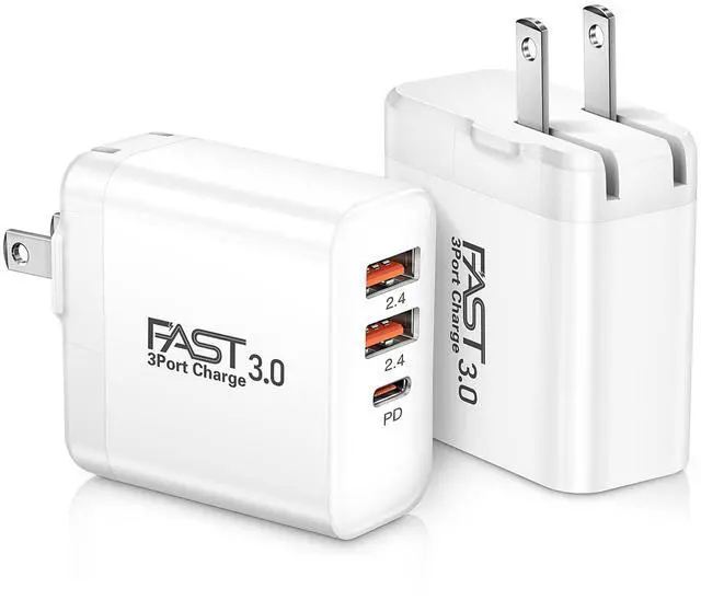 Main image of USB C Charger 2Pack, iSeekerKit 30W 3-Port Fast Type C Wall Charger Block with PD 3.0 + 5V/2.4A Foldable USB C Charging Block Plug Compatible for iPhone 14/13/Pro Max/Samsung Galaxy/Pixel 7-White