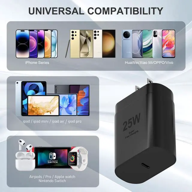 Alt view image 6 of 7 - Samsung USB C Charger Block 25W PD Super Fast Charger Type C Wall Plug Adapter Quick Charging for Samsung Galaxy S25/S24/S23/S22/S21/S20/Z Fold 3/4/5/Note20