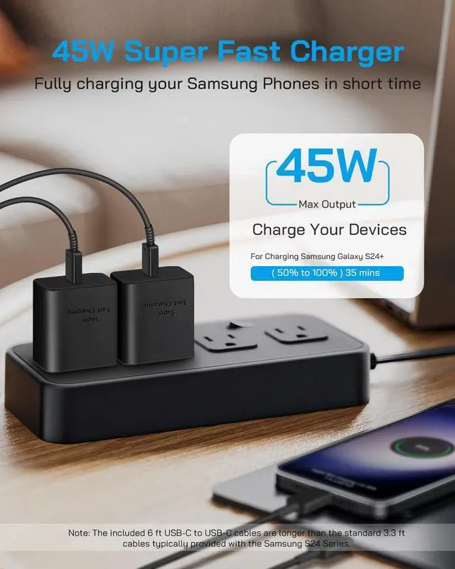 Alt view image 3 of 7 - 45W Fast Charger Type C, USB C Fast Charging Block with 6 FT Type C Charger Fast Charging Cord Compatible with Galaxy S23 Ultra/S23/S23+/S22/S22 Ultra/S22+/S21, Galaxy Tab S8+ (2 Pack
