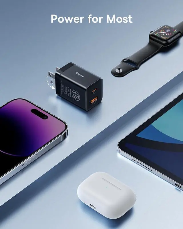 Alt view image 6 of 6 - Baseus 30W Dual Port USB C PD Charger Block, Foldable PPS GaN Fast Charger Power Adapter for iPhone 17/16 Pro Max, Galaxy S25 Ultra/S24, Google Pixel, iPad Pro, Black