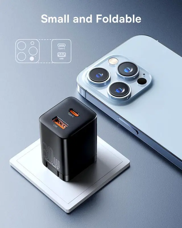 Alt view image 4 of 6 - Baseus 30W Dual Port USB C PD Charger Block, Foldable PPS GaN Fast Charger Power Adapter for iPhone 17/16 Pro Max, Galaxy S25 Ultra/S24, Google Pixel, iPad Pro, Black