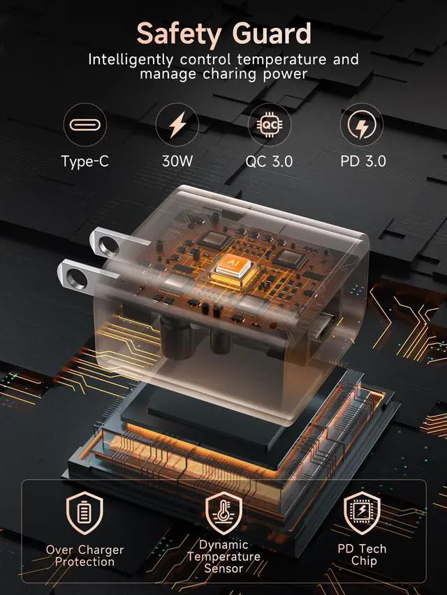 Alt view image 4 of 7 - 30W iPhone 17 Air Fast Charger USB C, [ MFi Certified] i Phone Charger Block with 6.6ft Woven USB C Cable, USBC Wall Chargers Fast Charging for iPhone 16e/16 Plus/16 Pro Max/15/iPad Pro