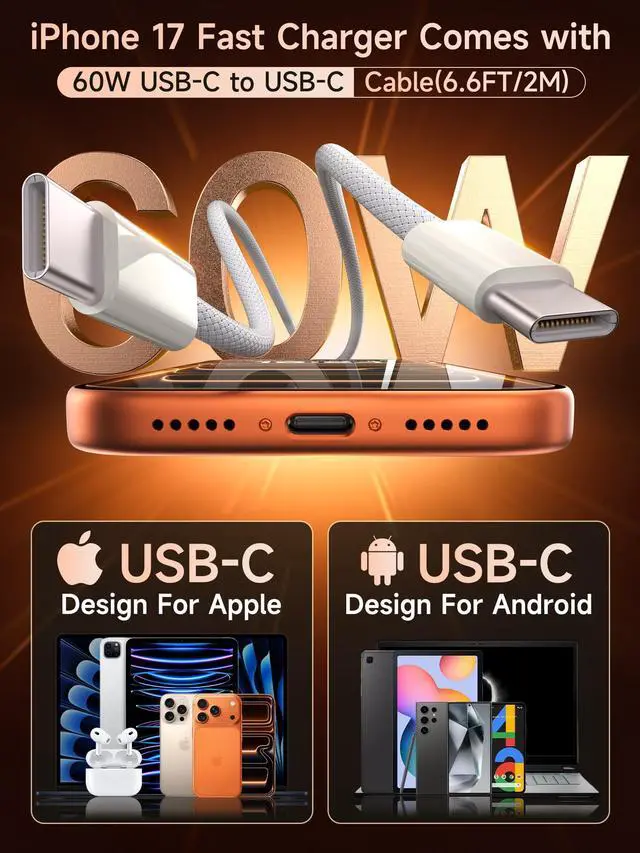 Alt view image 6 of 7 - 30W iPhone 17 Air Fast Charger USB C, [ MFi Certified] i Phone Charger Block with 6.6ft Woven USB C Cable, USBC Wall Chargers Fast Charging for iPhone 16e/16 Plus/16 Pro Max/15/iPad Pro