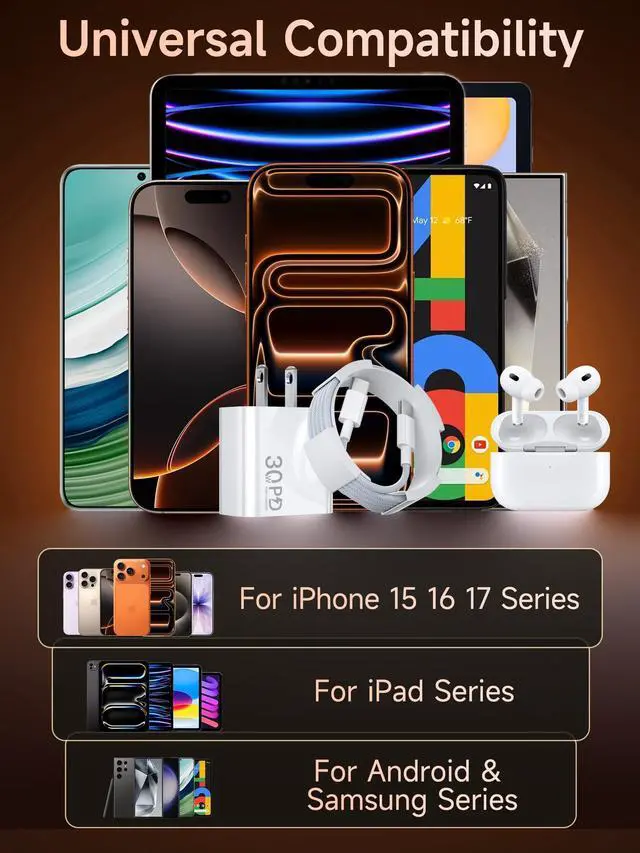 Alt view image 7 of 7 - 30W iPhone 17 Air Fast Charger USB C, [ MFi Certified] i Phone Charger Block with 6.6ft Woven USB C Cable, USBC Wall Chargers Fast Charging for iPhone 16e/16 Plus/16 Pro Max/15/iPad Pro