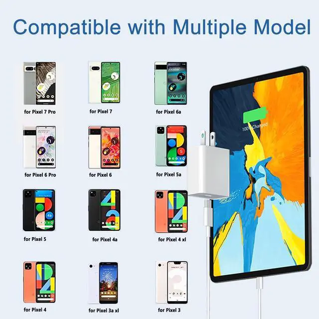 Alt view image 7 of 7 - Pixel 8/7/6/5/4/3 Fast Charger, 2Pack 20W USB C Charging Block for Google Pixel 8/8 Pro/7/7 Pro/7a, 6a/6/Pro, 5/4/3/2/XL, Phone 15, Galaxy, Android Phones + 6FT USB C Cable Cord