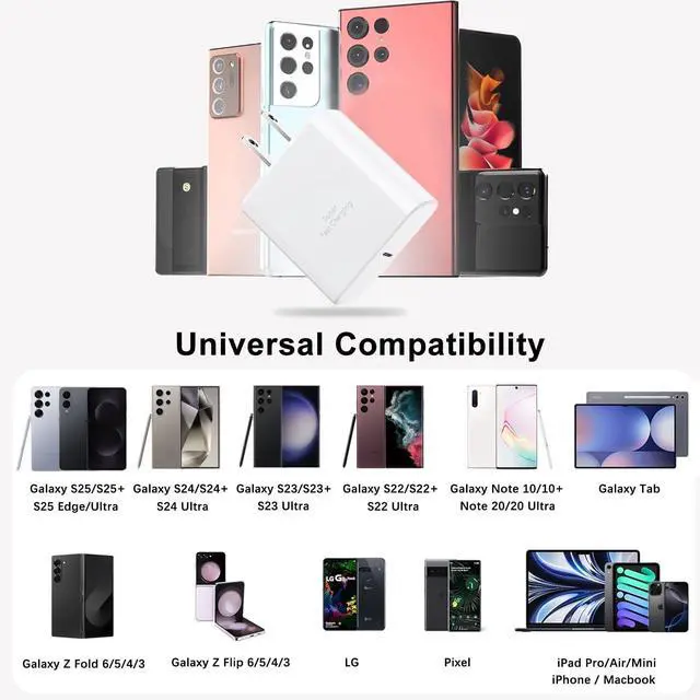 Alt view image 6 of 7 - 45W Samsung Super Fast Charger,2Pack 45W USB C Charger Android Phone Type C Fast Charging Block for Samsung Galaxy S25 Ultra/S25+/S25/S24 Ultra/S24+/S24/S23/S22/S21/Z Fold7/Z Flip7,Tab S10/S9Ultra