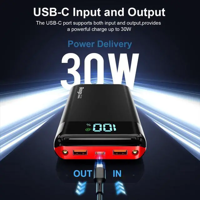 Alt view image 2 of 7 - Portable Charger Power Bank 52800mAh Powerbank PD 30W and QC 4.0 Fast Charging Built-in Bright flashlight LED Display 2 USB 1Type-C Output External Battery Pack for iPhone, Samsung, iPad etc (red)