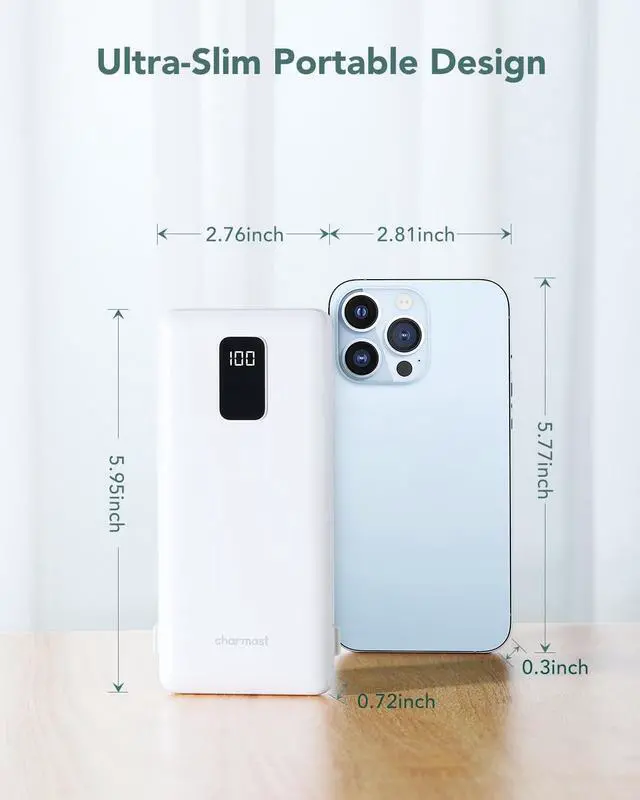 Alt view image 3 of 7 - Charmast Portable Charger with Built-in Cables & Wall Plug, 10000mAh Portable Power Bank, External Battery Pack Travel Essentials Compatible with iPhone 16/15/14/13, Samsung, iPad etc