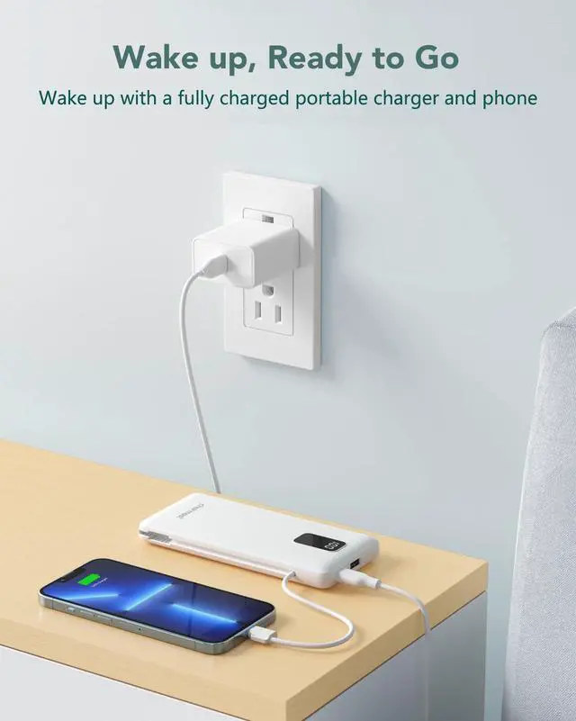 Alt view image 7 of 7 - Charmast Portable Charger with Built-in Cables & Wall Plug, 10000mAh Portable Power Bank, External Battery Pack Travel Essentials Compatible with iPhone 16/15/14/13, Samsung, iPad etc