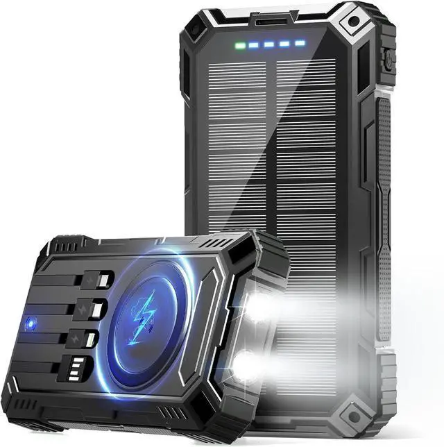 Main image of jskei Power Bank 49800mAh Solar Portable Charger Wireless Charging USB-C 15W Fast Charging with 4 Built-in Cables LED Flashlight Battery Pack Compatible with iPhone, iPad, Galaxy, Perfect for Camping