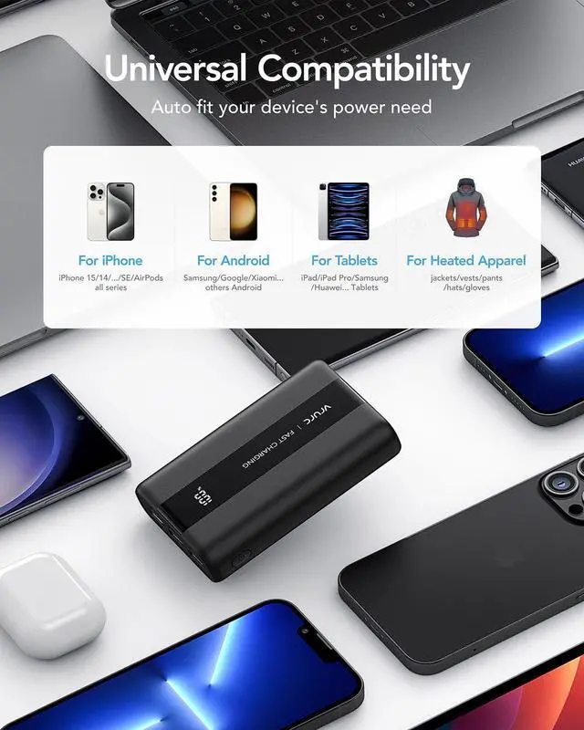 Alt view image 7 of 7 - VRURC Portable Charger, 20000mAh Small Power Bank,22.5W Fast Charging Battery Pack USB C,Travel External Battery with 4 Outputs Compatible iPhone 16 15 14 13,Samsung,Android,etc-Black