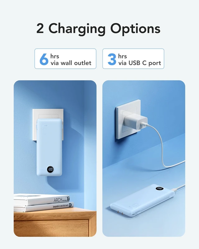 Alt view image 4 of 7 - Portable Charger AC Plug and Built-in-Cables 10000mAh Fast Charging | Power Bank 22.5W fast charge, LED display, Micro, USB-C and Phone cables, 4 outputs, 8 oz, airline approved