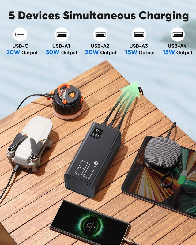 Alt view image 3 of 7 - 80000mAh Portable Charger Power Bank High Capacity, Fast Charging 30W PD USB C Battery Pack, 5 Output & 2 Input Large Battery Bank with LED Display & Non-Slip Design for Phone Camping Travel Outdoors