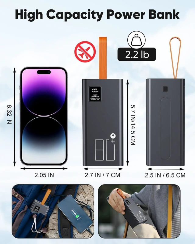 Alt view image 7 of 7 - 80000mAh Portable Charger Power Bank High Capacity, Fast Charging 30W PD USB C Battery Pack, 5 Output & 2 Input Large Battery Bank with LED Display & Non-Slip Design for Phone Camping Travel Outdoors