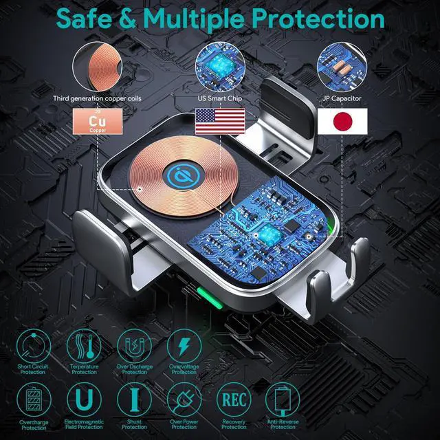 Alt view image 6 of 7 - Wireless Car Charger, 15W Auto-Clamping Charger Mount, Air Vent Car Charging Holder for iPhone 15 14 13 12 11 Pro Max Plus Mini X Xr Xs, Samsung S23 S22 S21 S20 Note 20, Google, LG, etc