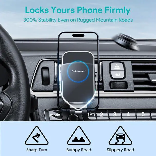 Alt view image 7 of 7 - Wireless Car Charger, 15W Auto-Clamping Charger Mount, Air Vent Car Charging Holder for iPhone 15 14 13 12 11 Pro Max Plus Mini X Xr Xs, Samsung S23 S22 S21 S20 Note 20, Google, LG, etc