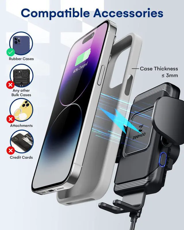 Alt view image 5 of 6 - ZeeHoo Wireless Car Charger,15 W Fast Charging Auto-Clamping Car Mount,Windshield Dash Air Vent Phone Holder for iPhone 14 13 12 Mini 11 Pro Max XS XR 8,Samsung S22 S21 S20 Note 20 10 9 8