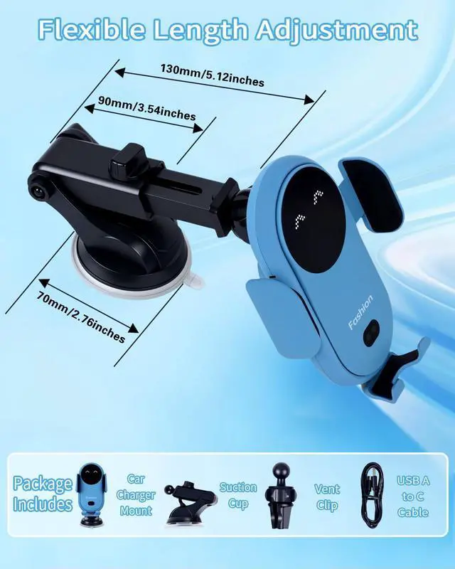 Alt view image 3 of 6 - Wireless Car Charger, Auto-Clamping 3-in-1 Phone Mount - 15W/10W/7.5W Fast Charging Car Accessories Compatible with iPhone 16/15/14/13/12/11/Xs/XR, Samsung S23 Ultra/S22/S21/S20/S10+/S9(Blue)