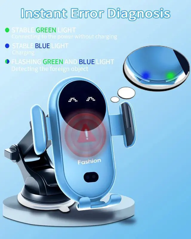 Alt view image 6 of 6 - Wireless Car Charger, Auto-Clamping 3-in-1 Phone Mount - 15W/10W/7.5W Fast Charging Car Accessories Compatible with iPhone 16/15/14/13/12/11/Xs/XR, Samsung S23 Ultra/S22/S21/S20/S10+/S9(Blue)