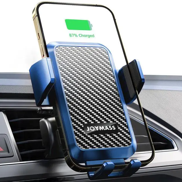 Main image of Wireless Car Charger, JOYMASS 15W Fast Charging Auto Clamping Car Charger Cell Phone Holder Mount Vent for iPhone 15 14 13 12 Mini Pro Max, Samsung Galaxy S24 Ultra S23 S22 S21+ Note 20, etc - Blue
