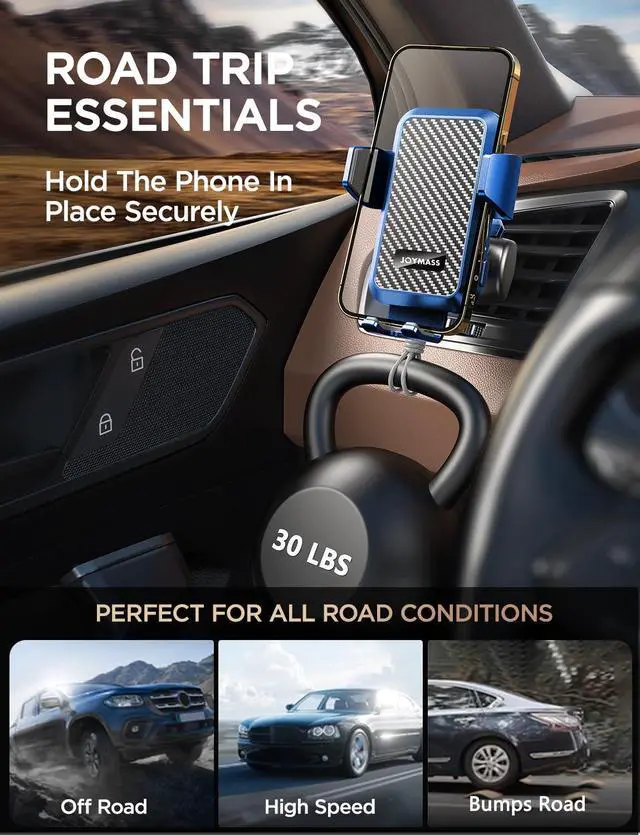 Alt view image 4 of 7 - Wireless Car Charger, JOYMASS 15W Fast Charging Auto Clamping Car Charger Cell Phone Holder Mount Vent for iPhone 15 14 13 12 Mini Pro Max, Samsung Galaxy S24 Ultra S23 S22 S21+ Note 20, etc - Blue