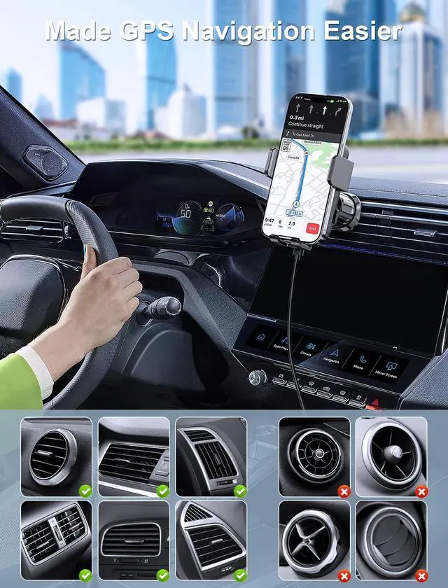 Alt view image 4 of 5 - Wireless Car Charger, MOKPR 15W Fast Charging Auto Clamping Air Vent Car Phone Holder with LED Light Car Charger for iPhone 16 15/14/13/12 Pro Max Plus, Samsung S23/S22/S21,etc