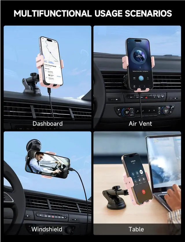 Alt view image 2 of 7 - MOKPR Wireless Car Charger, 15W Auto Clamping Car Charger Dash Windshield Air Vent Phone Holder Compatible with iPhone 16 15 14/13/13 Pro/12 pro/12/11/X/8, Samsung S24/S23/S22, Pink