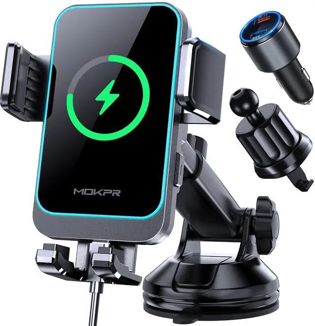 Main image of Wireless Car Charger, MOKPR 15W Fast Charging Auto Clamping Dashboard Windshield Air Vent Car Phone Holder Car Charger for iPhone 16 15/14/13/12 Pro Max Plus, Samsung S23/S22/S21,etc