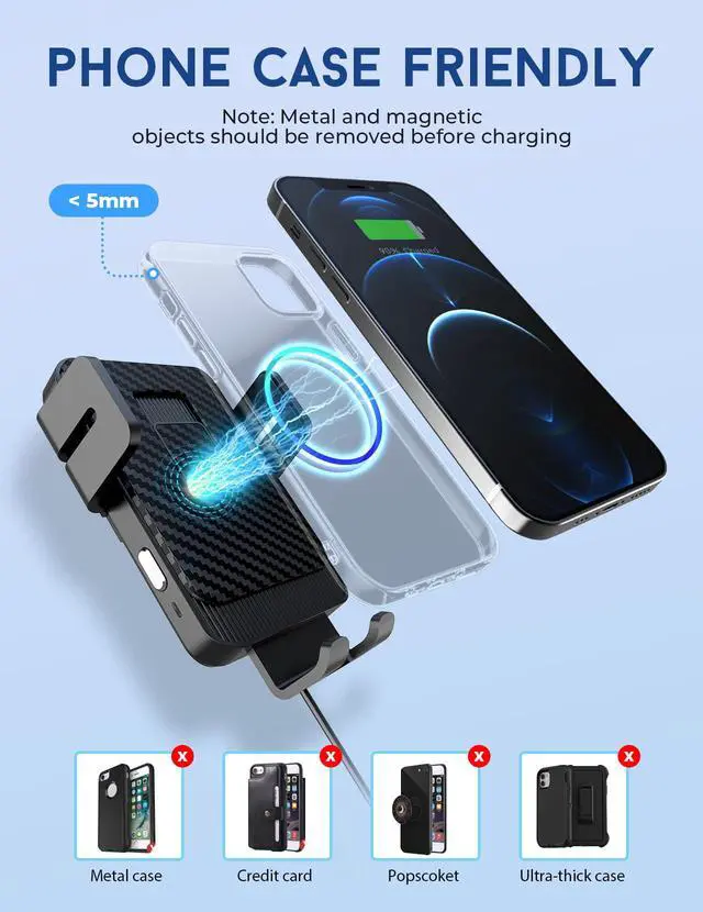 Alt view image 5 of 6 - Wireless Car Charger, MOKPR 15W Fast Charging Car Mount Auto-Clamping Car Charger, Dashboard Windshield Phone Holder Compatible with iPhone 16 15/14/13/13 Pro/12 Pro12/11/X, Samsung S23/S22/S10/S9/S8