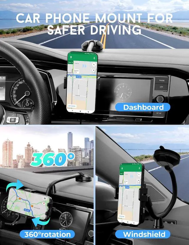 Alt view image 6 of 6 - Wireless Car Charger, MOKPR 15W Fast Charging Car Mount Auto-Clamping Car Charger, Dashboard Windshield Phone Holder Compatible with iPhone 16 15/14/13/13 Pro/12 Pro12/11/X, Samsung S23/S22/S10/S9/S8