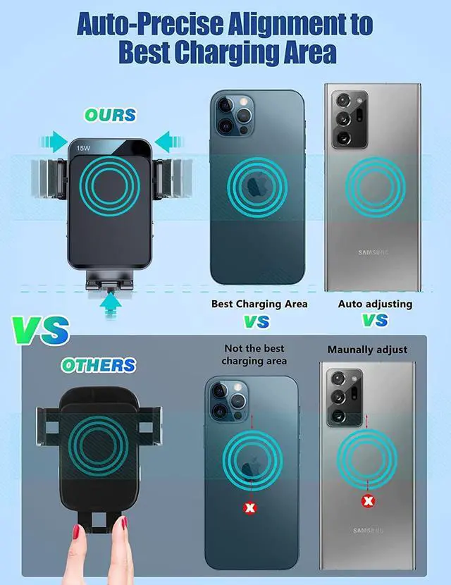 Alt view image 4 of 7 - Wireless Car Charger, MOKPR 15W/10W/7.5W Cup Holder Phone Mount, Auto Clamping Fast Charging Car Mount, Air Vent Phone Holder for iPhone 16 15/14/13/12 pro/12/11/XS/X/8, Samsung S23/S22/S10/S9/S8, etc