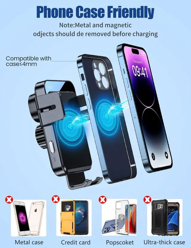 Alt view image 7 of 7 - Wireless Car Charger, MOKPR 15W/10W/7.5W Cup Holder Phone Mount, Auto Clamping Fast Charging Car Mount, Air Vent Phone Holder for iPhone 16 15/14/13/12 pro/12/11/XS/X/8, Samsung S23/S22/S10/S9/S8, etc