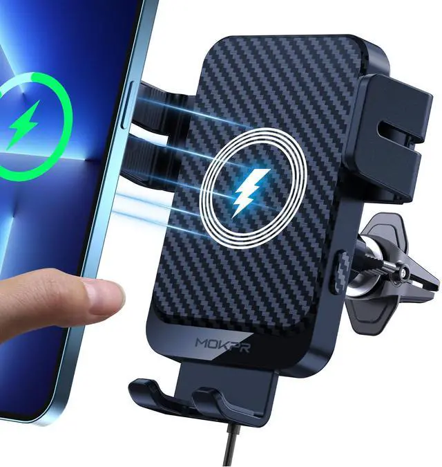 Main image of Wireless Car Charger, MOKPR 15W Fast Charging Auto-Clamping Car Charger Phone Mount Air Vent Cell Phone Holder for iPhone 16/15/14/13/13 Pro/12 pro/12/11, for Samsung Galaxy S23/S22/S21/S20, etc
