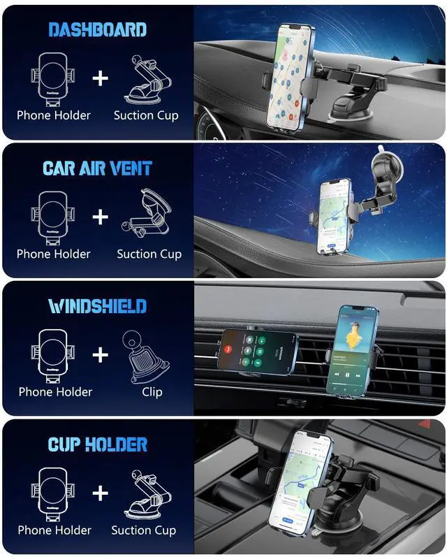 Alt view image 3 of 7 - Wireless Car Charger, Fast Charging Phone Holder 3 in 1 Phone Mount Auto Clamping Car Accessories Compatible with iPhone 17 16 15 14 13 12 11 Xs XR, Samsung S23 Ultra S22 S21 S20/S10+ S9+ Note 9
