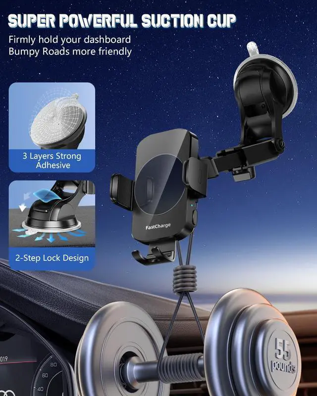 Alt view image 7 of 7 - Wireless Car Charger, Fast Charging Phone Holder 3 in 1 Phone Mount Auto Clamping Car Accessories Compatible with iPhone 17 16 15 14 13 12 11 Xs XR, Samsung S23 Ultra S22 S21 S20/S10+ S9+ Note 9