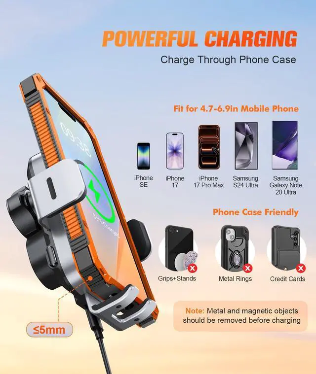 Alt view image 6 of 7 - OBRFFE Wireless Car Charger Mount Auto Clamping, 15W Fast Charging Car Phone Holder Charger for Dash Windshield Vent for iPhone 17 16 15 14 13 12 Pro Max, Samsung Galaxy S25 S24+ S23 Ultra S22 S21+